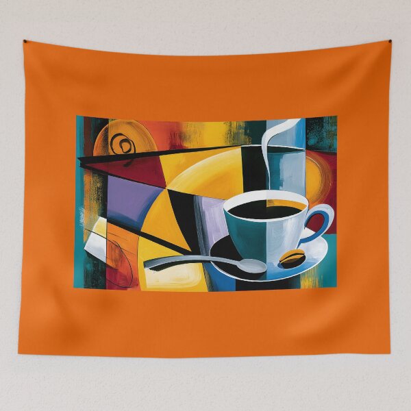 Item preview, Modern Coffee Cup Abstraction with Bold Geometric Shapes and Vibrant Contemporary Cafe Wall Art designed and sold by OlfactoART Studio.