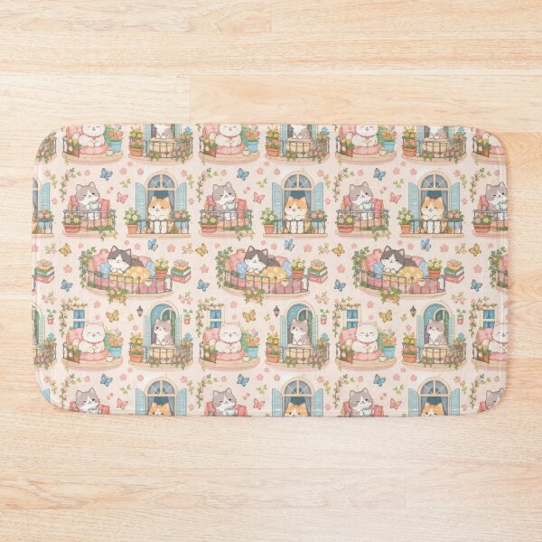 Item preview, Cat Cozy Spring Balcony Pattern designed and sold by Soft Berry Studio.