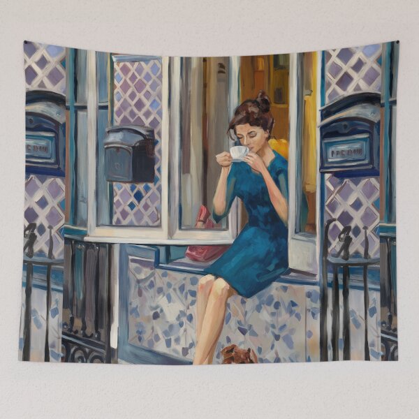 Item preview, French Coffee Morning — Woman with Dog. Art By Carraann designed and sold by CARRAANN.