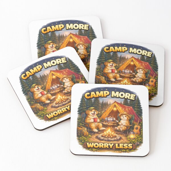 Item preview, Camp More Worry Less Cute Dog and Cat Camping Design. designed and sold by The-T-In-Retro.