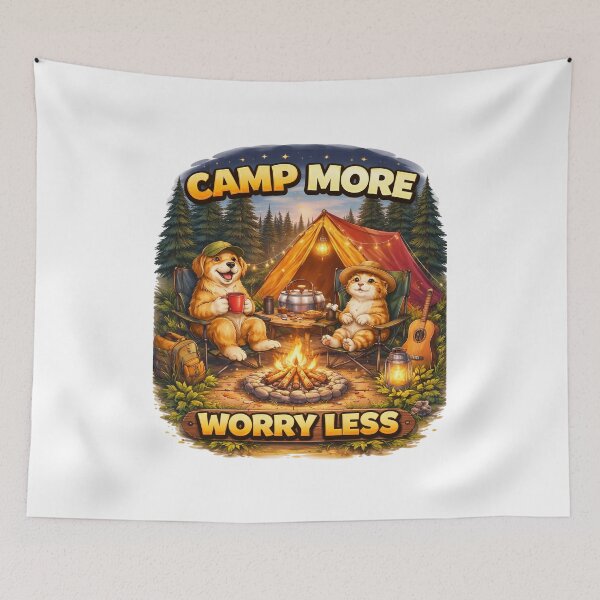 Item preview, Camp More Worry Less Cute Dog and Cat Camping Design. designed and sold by The-T-In-Retro.
