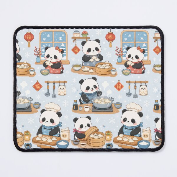 Item preview, Panda Winter Dumpling Kitchen Pattern designed and sold by Soft Berry Studio.