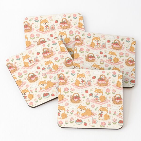 Item preview, Shiba Inu Spring Strawberry Picnic Pattern designed and sold by Soft Berry Studio.