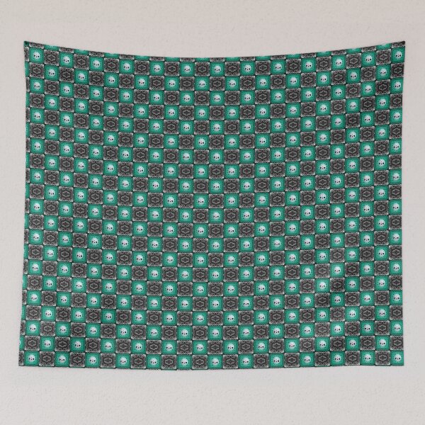 Item preview, Skull Granny Square - Black & Aqua designed and sold by Moonlit Datura.