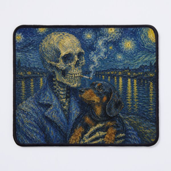 Item preview, Eternal Embrace | Skeleton & Dachshund Dog in a Van Gogh designed and sold by Petsthetic.
