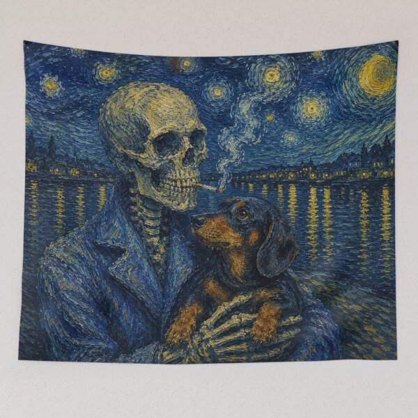 Item preview, Eternal Embrace | Skeleton & Dachshund Dog in a Van Gogh designed and sold by Petsthetic.
