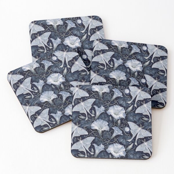 Item preview, Luna Moths and Night Blooming Moonflowers Seamless Pattern | Midnight Indigo designed and sold by StickyGuys.