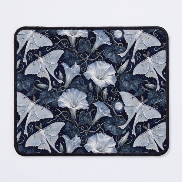 Item preview, Luna Moths and Night Blooming Moonflowers Seamless Pattern | Midnight Indigo designed and sold by StickyGuys.