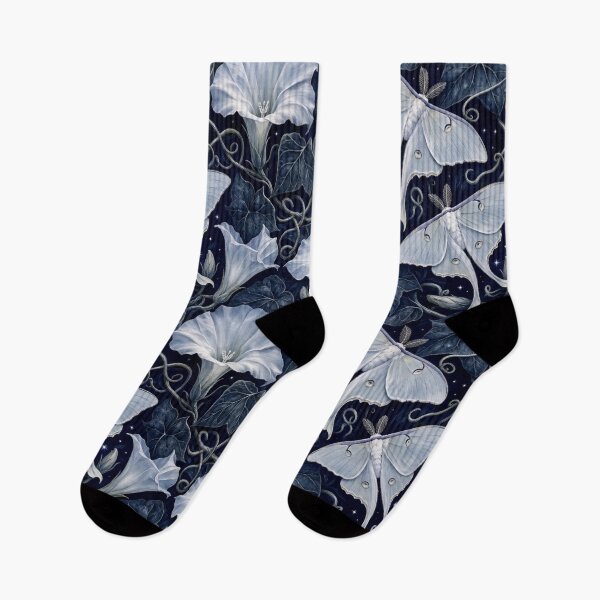Item preview, Luna Moths and Night Blooming Moonflowers Seamless Pattern | Midnight Indigo designed and sold by StickyGuys.
