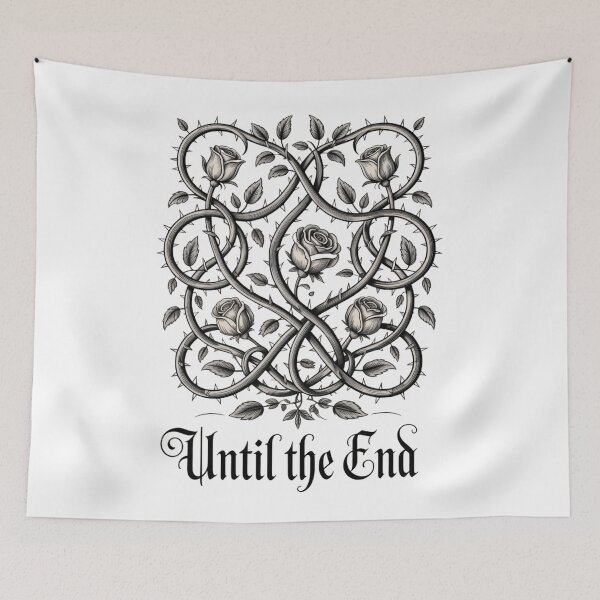 Item preview, Until the End Entwined Thorny Roses Gothic Black and White Art designed and sold by nova-bloom.