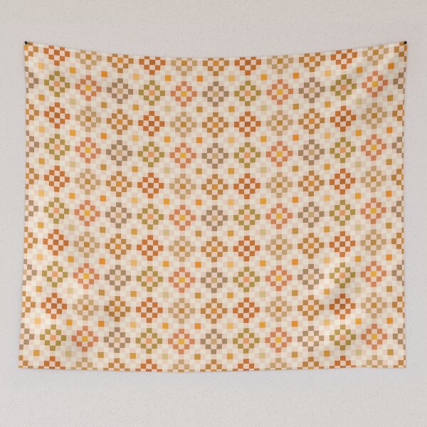 Item preview, Warm earthy autumn geometric faux quilt Cute flower patchwork motif squares designed and sold by Pravokrugulnik.