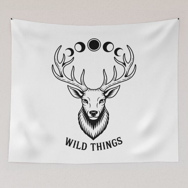 Item preview, Celestial Deer Moon Phases Wild Things Minimalist Black Art designed and sold by nova-bloom.