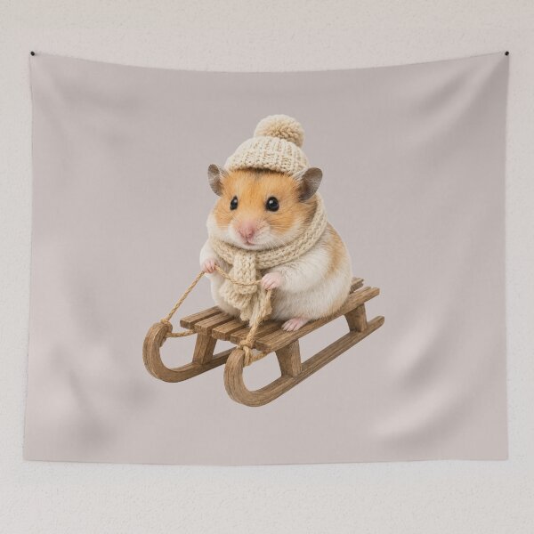 Item preview, Winter Sledding Syrian Hamster Kids Illustration designed and sold by bosamji.