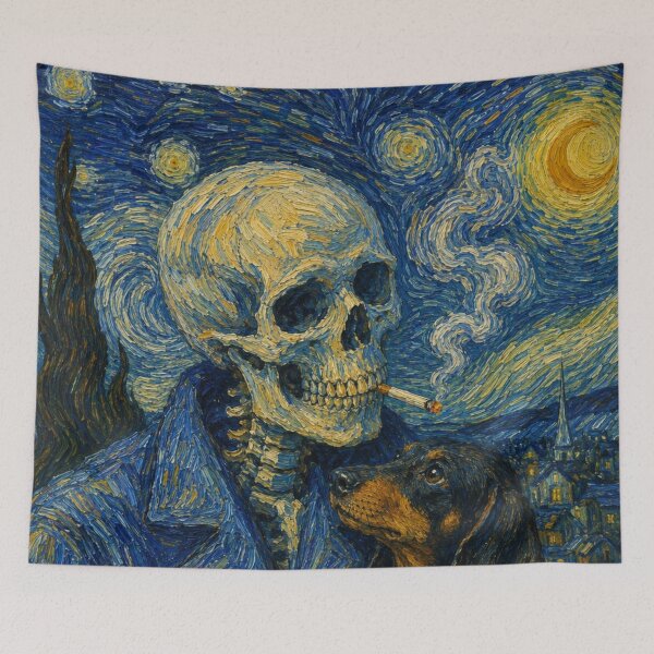 Item preview, Skeleton & Dachshund Dog in a Van Gogh designed and sold by Petsthetic.