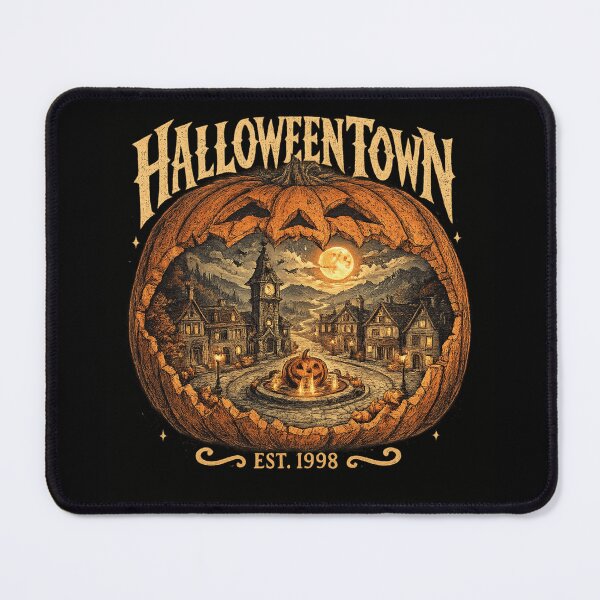 Item preview, vintage Halloween town clocktower art for 1998-born spooky collectors designed and sold by POD DYNASTY | Original Print On Demand T-Shirt Graphics.