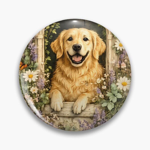 Item preview, Golden Retriever Botanical Window Watercolor Floral Dog Art designed and sold by yassinehelal.