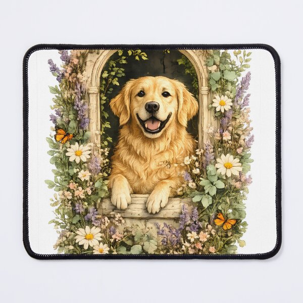Item preview, Golden Retriever Botanical Window Watercolor Floral Dog Art designed and sold by yassinehelal.