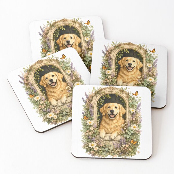 Item preview, Golden Retriever Botanical Window Watercolor Floral Dog Art designed and sold by yassinehelal.