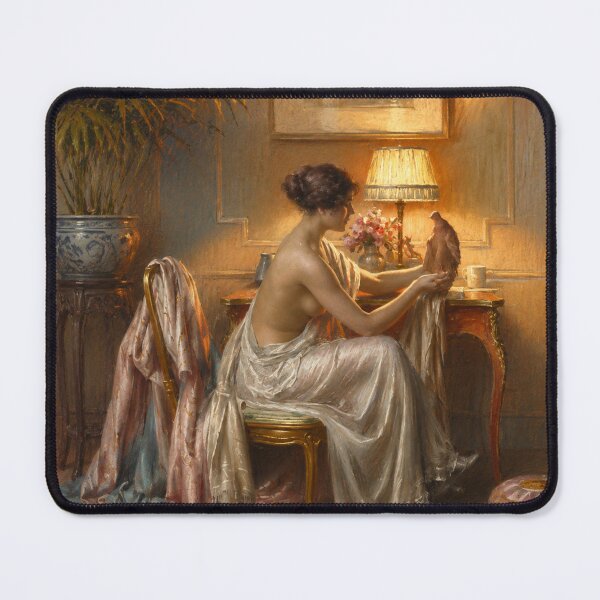 Item preview, La Connaisseuse by Delphin Enjolras - Victorian Lady with Bird Print | Romantic Impressionist Portrait | Vintage Fine Art Wall Decor designed and sold by RickE.