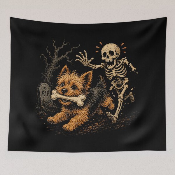 Item preview, Funny Yorkie Skeleton and Halloween designed and sold by will freed18.