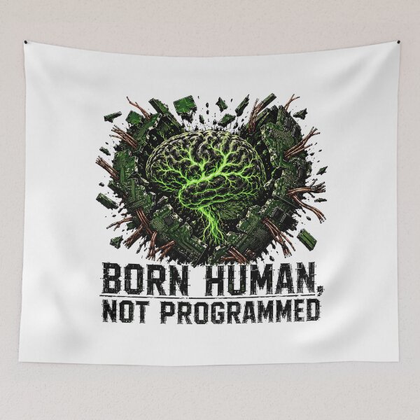 Item preview, Born Human Not Programmed Gritty Biopunk Statement designed and sold by chattsuede.