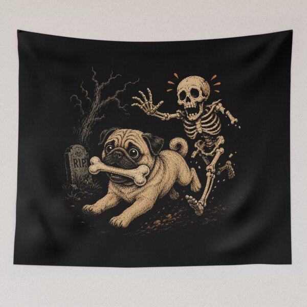 Item preview, Funny Pug Skeleton and Halloween designed and sold by will freed18.