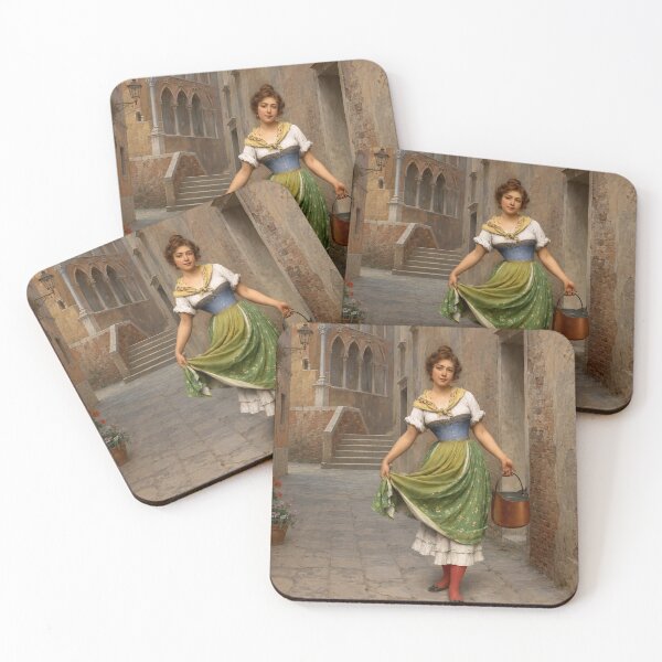 Item preview, The Water Carrier by Eugene de Blaas - Victorian Woman with Water Pail Print | European Street Scene | Vintage Fine Art Wall Decor designed and sold by RickE.