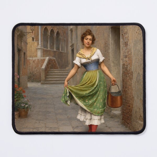 Item preview, The Water Carrier by Eugene de Blaas - Victorian Woman with Water Pail Print | European Street Scene | Vintage Fine Art Wall Decor designed and sold by RickE.