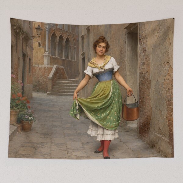 Item preview, The Water Carrier by Eugene de Blaas - Victorian Woman with Water Pail Print | European Street Scene | Vintage Fine Art Wall Decor designed and sold by RickE.