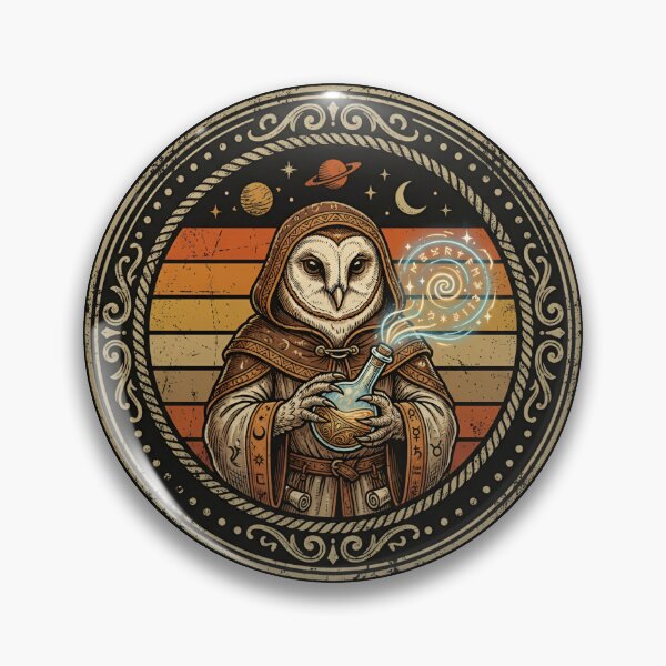 Item preview, Retro Alchemist Owl Holographic Flask Vintage Badge designed and sold by DuckOddity.