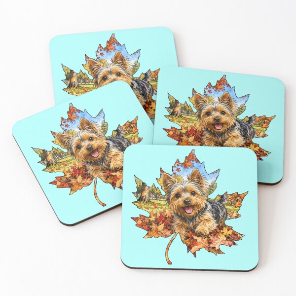 Item preview, Fall Yorkie Yorkshire Terrier Playing In Autumn Leaves designed and sold by Lion and Lamb Design.