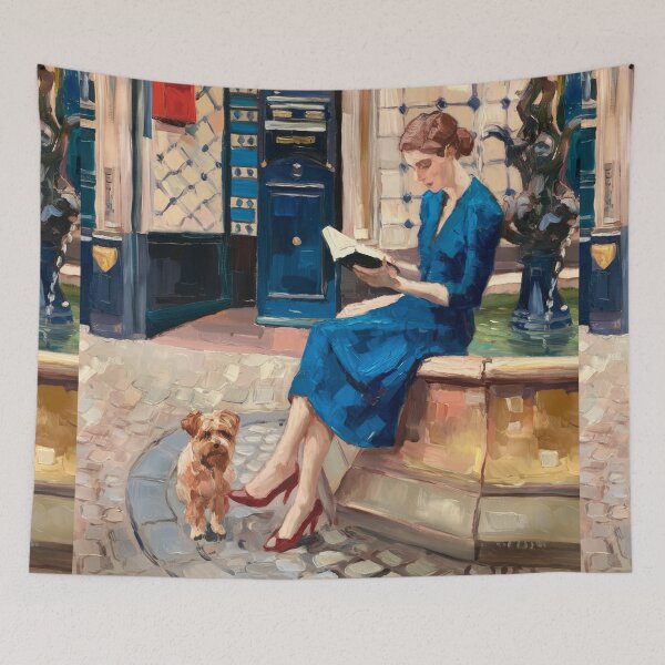Item preview, Book Lover Reading Wall Art — “A Chapter by the Fountain” designed and sold by CARRAANN.
