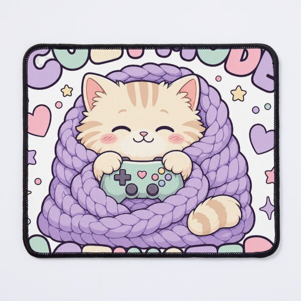 Item preview, Cozy Mode Activated Kawaii Gamer Cat in Blanket designed and sold by BoosterShop.