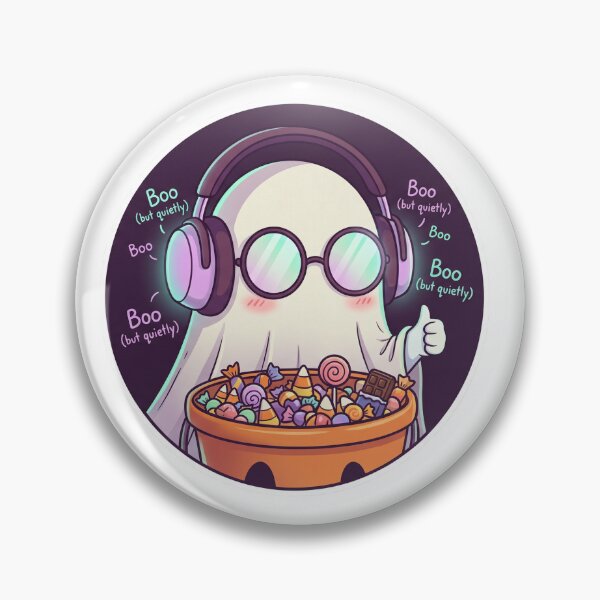 Item preview, Cute Shy Ghost with Headphones and Halloween Candy Sticker designed and sold by Ink & Void Co..