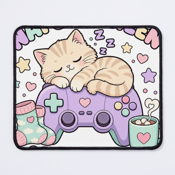 Item preview, Naps Between Matches Kawaii Gamer Cat Controller designed and sold by BoosterShop.