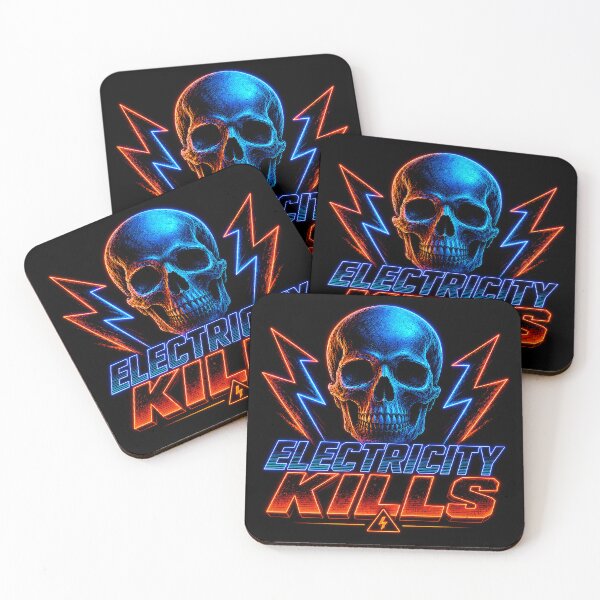 Item preview, Electricity Kills Neon Skull Synthwave Retro 80s Graphic Tee designed and sold by Abidel.
