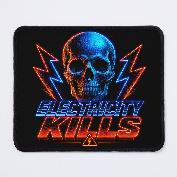 Item preview, Electricity Kills Neon Skull Synthwave Retro 80s Graphic Tee designed and sold by Abidel.