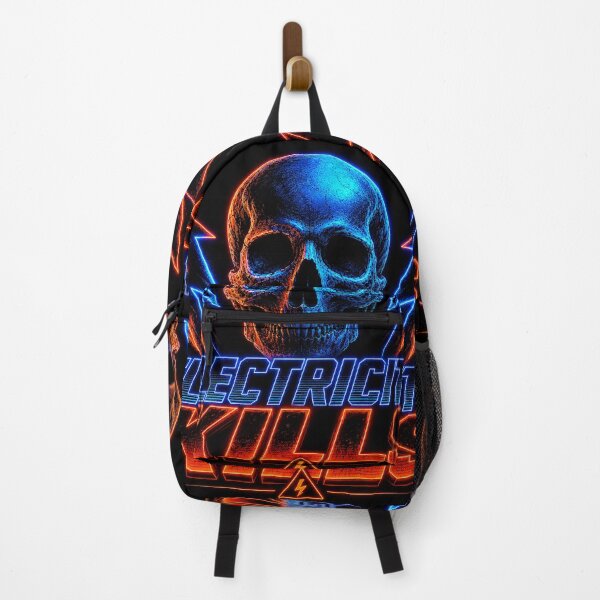 Item preview, Electricity Kills Neon Skull Synthwave Retro 80s Graphic Tee designed and sold by Abidel.
