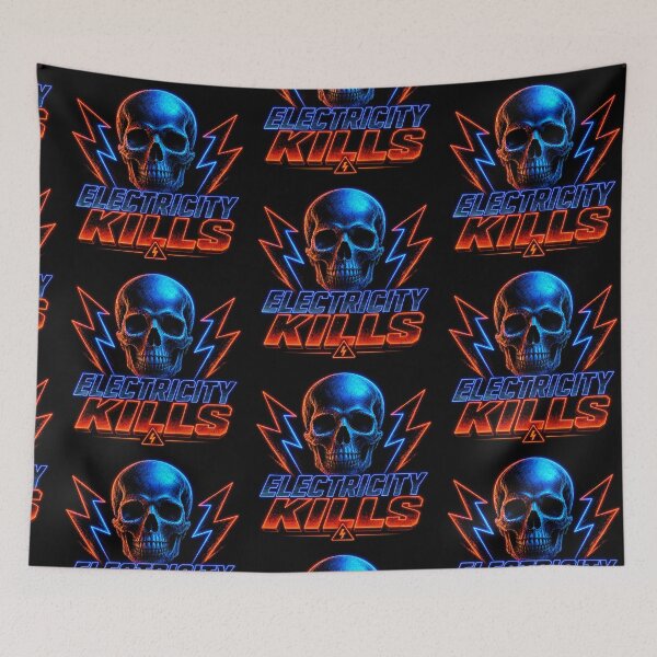 Item preview, Electricity Kills Neon Skull Synthwave Retro 80s Graphic Tee designed and sold by Abidel.