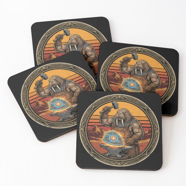 Item preview, Retro Blacksmith Walrus Cyber Shield Vintage Badge designed and sold by DuckOddity.