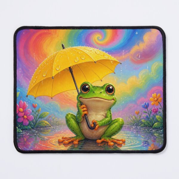 Item preview, Psychedelic Frog with Yellow Umbrella in Rainbow Rain designed and sold by thefrenchyviet.