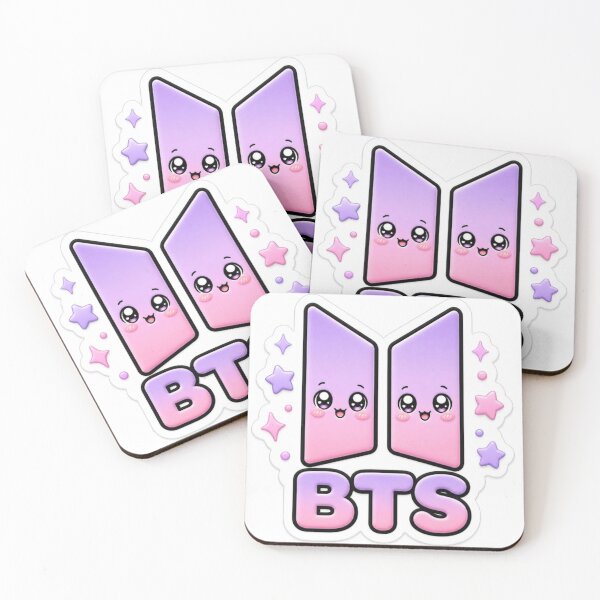 Item preview, BTS kawaii-style logo in pink and purple tones designed and sold by Anthuank.