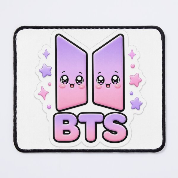 Item preview, BTS kawaii-style logo in pink and purple tones designed and sold by Anthuank.