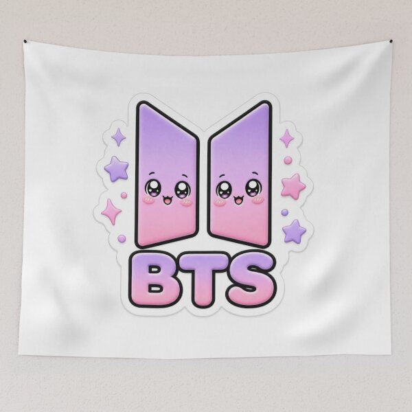 Item preview, BTS kawaii-style logo in pink and purple tones designed and sold by Anthuank.