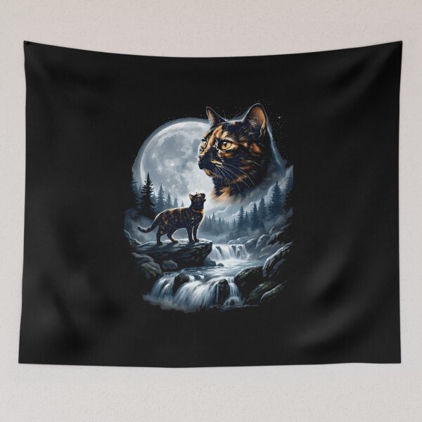 Item preview, Tortoiseshell Cat Moonlight Shirt, Mystical Tortie Cat Graphic Tee, Vintage Forest Waterfall Cat Lover Gift, Gothic Nature Shirt, Comfort Colors designed and sold by Xtusdior.