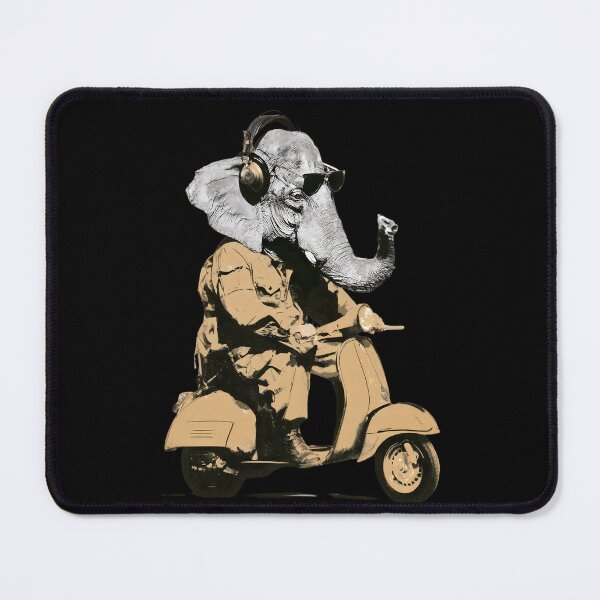 Item preview, Cool Elephant with Black Headphones Riding Yellow Scooter Vintage Art designed and sold by PANNARUK THAILAND.