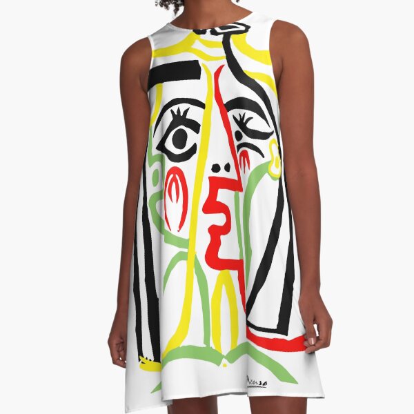 Pablo Picasso, Jacqueline with Straw Hat 1962, Artwork for Posters Prints Tshirts Women Men Kids A-Line Dress