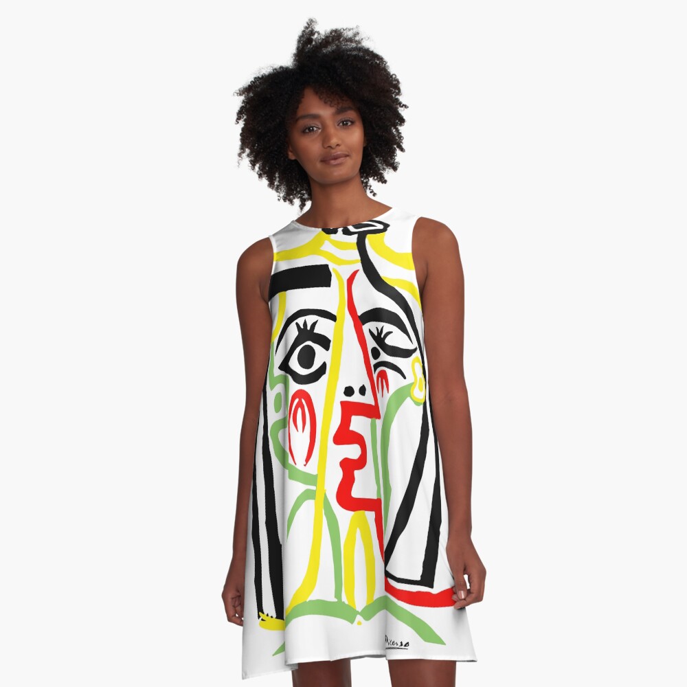 Pablo Picasso, Jacqueline with Straw Hat 1962, Artwork for Posters Prints Tshirts Women Men Kids A-Line Dress