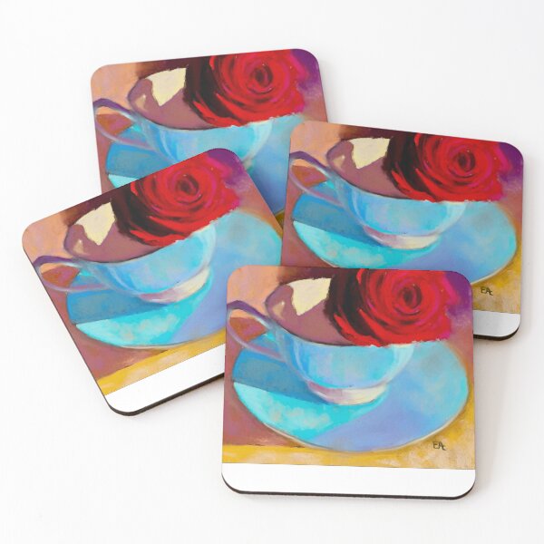 Item preview, Red Rose in Blue Teacup Pastel Painting designed and sold by linhtran7503.