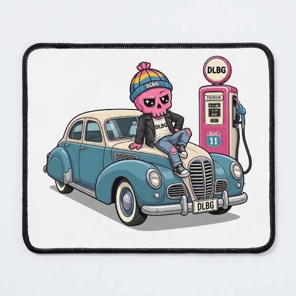 Item preview, Pink Skull Vintage Car at Gas Station by DLBG designed and sold by DLBG-STORE.